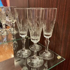 Crystal Fluted Kristal Zajecar Champagne Multifaceted Set of 4 Glasses 8.12" Ht.